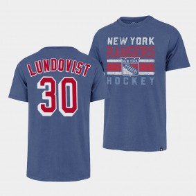 New York Rangers Henrik Lundqvist 2022 NHL Playoffs Premier Franklin Blue #30 T-Shirt