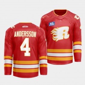 Flames X Rush X CGY Wranglers Rasmus Andersson Calgary Flames Warmup #4 Red Jersey