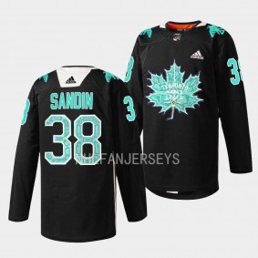Toronto Maple Leafs 2023 Indigenous Celebration Game Rasmus Sandin #38 Black Jersey Warmup Sweater