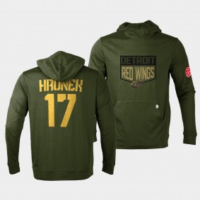 Detroit Red Wings Filip Hronek 2022 Salute to Service Olive Levelwear Hoodie Pullover