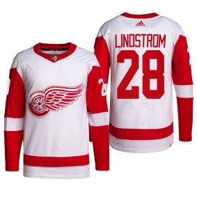 2022 Detroit Red Wings Gustav Lindstrom Away Jersey White Primegreen Authentic Pro Uniform