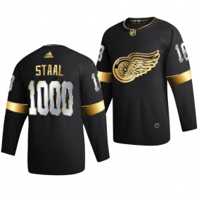 Marc Staal #18 Detroit Red Wings 1000th Career Game Black Golden Edition Jersey
