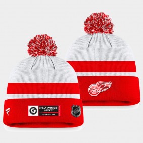 Authentic Pro Draft Detroit Red Wings White Red Cuffed with Pom Knit Hat