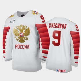 Men's Russia 2021 IIHF U18 World Championship Fyodor Svechkov #9 Home White Jersey