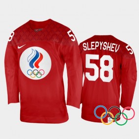 Russia Hockey Anton Slepyshev 2022 Winter Olympics Red #58 Jersey Home