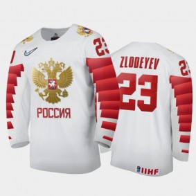 Russia Hockey Dmitri Zlodeyev 2022 IIHF World Junior Championship Home Jersey White
