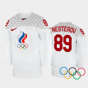 Nikita Nesterov Russia Hockey White Away Jersey 2022 Winter Olympics
