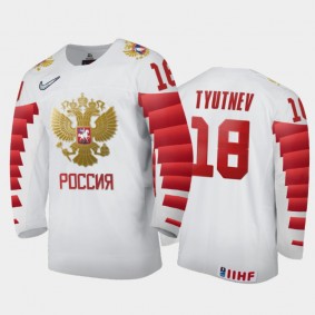 Russia Hockey Pavel Tyutnev 2022 IIHF World Junior Championship Home Jersey White