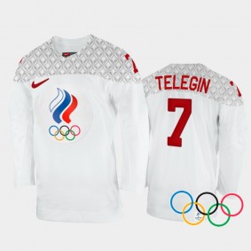 Sergei Telegin Russia Hockey White Away Jersey 2022 Winter Olympics