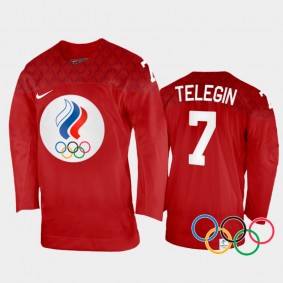 Russia Hockey Sergei Telegin 2022 Winter Olympics Red #7 Jersey Home