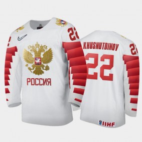 Men Russia Team 2021 IIHF World Junior Championship Marat Khusnutdinov #22 Home White Jersey