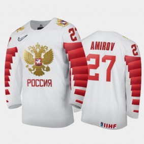 Men Russia Team 2021 IIHF World Junior Championship Rodion Amirov #27 Home White Jersey