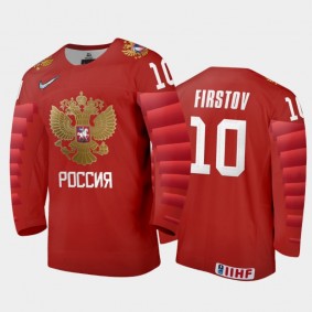 Men Russia Team 2021 IIHF World Junior Championship Vladislav Firstov #10 Away Red Jersey