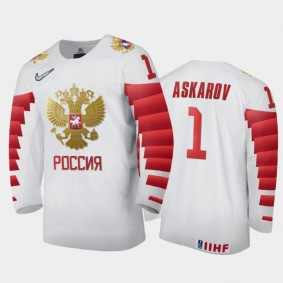 Men Russia Team 2021 IIHF World Junior Championship Yaroslav Askarov #1 Home White Jersey