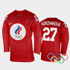 Veronika Korzhakova Russia Women's Hockey Red Home Jersey 2022 Winter Olympics