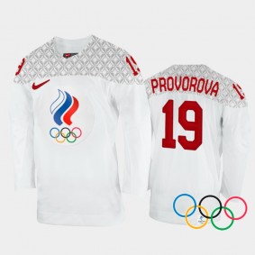 Russia Women's Hockey Yelena Provorova 2022 Winter Olympics White #19 Jersey Away