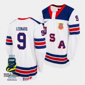 USA 2024 IIHF World Junior Champions Ryan Leonard #9 White Jersey