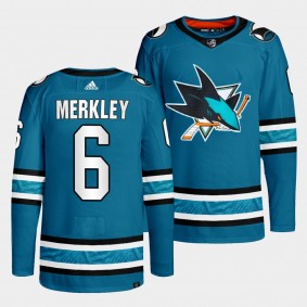 San Jose Sharks 2022-23 Home Ryan Merkley #6 Teal Jersey Primegreen Authentic