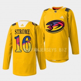 Women in Sports Night Ryan Strome Anaheim Ducks Yellow #16 Warmup Jersey 2023