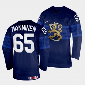 Finland 2022 IIHF World Championship Sakari Manninen #65 Navy Jersey Away