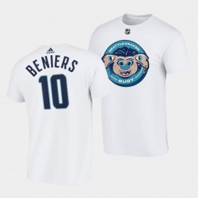 Seattle Kraken Mascot buoy Matthew Beniers #10 White T-Shirt