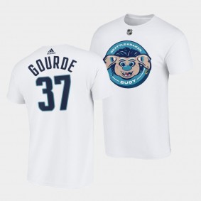 Seattle Kraken Mascot buoy Yanni Gourde #37 White T-Shirt