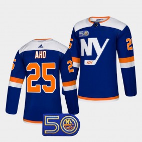New York Islanders Sebastian Aho 50th Anniversary #25 Royal Jersey Authentic Alternate