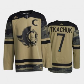 Ottawa Senators Brady Tkachuk 2021 CAF Night #7 Jersey Camo Canadian Armed Force