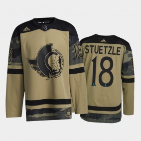 Ottawa Senators Tim Stuetzle 2021 CAF Night #18 Jersey Camo Canadian Armed Force