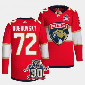 Florida Panthers 30th Anniversary Sergei Bobrovsky #72 Red Authentic Home Jersey Men's