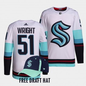 Seattle Kraken Shane Wright 2022 NHL Draft White Authentic Primegreen Jersey Away