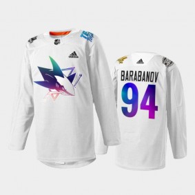 Alexander Barabanov San Jose Sharks Pride Night 2022 Jersey White #94 HockeyIsForEveryone