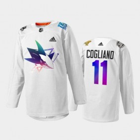 Andrew Cogliano San Jose Sharks Pride Night 2022 Jersey White #11 HockeyIsForEveryone