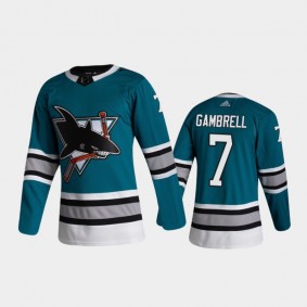 San Jose Sharks Dylan Gambrell #7 Heritage Teal 2020-21 30th Anniversary Authentic Jersey