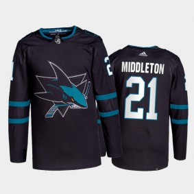 Jake Middleton San Jose Sharks Authentic Pro Jersey 2021-22 Black #21 Alternate Uniform