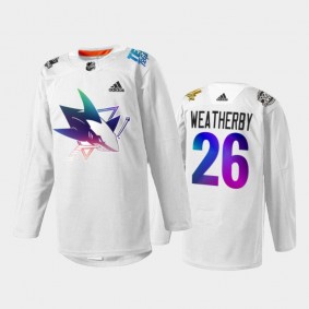 Jasper Weatherby San Jose Sharks Pride Night 2022 Jersey White #26 HockeyIsForEveryone