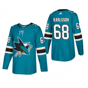 Men's San Jose Sharks Melker Karlsson #68 Home Teal Authentic Player Cheap Jersey