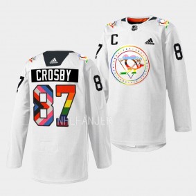 Pittsburgh Penguins 2022 Pride warmup Sidney Crosby #87 White Jersey Rainbow