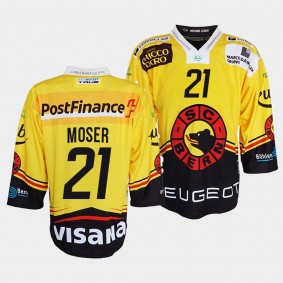 Simon Moser #21 SC Bern Jersey Men's 2022 Ice Hockey Yellow Club Shirt