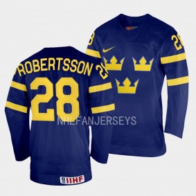 Sweden 2023 IIHF World Junior Championship Simon Robertsson #28 Navy Jersey Away