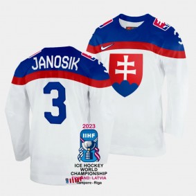 Adam Janosik 2023 IIHF World Championship Slovakia #3 White Home Jersey Men