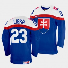 Adam Liska 2022 IIHF World Championship Slovakia Hockey #23 Blue Jersey Away