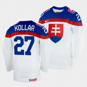 Slovakia Hockey #27 Andrej Kollar 2022 IIHF World Championship White Jersey Home