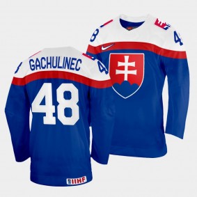 Daniel Gachulinec 2022 IIHF World Championship Slovakia Hockey #48 Blue Jersey Away