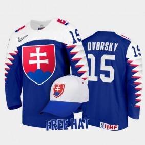 Slovakia Hockey Dalibor Dvorsky 2022 IIHF World Junior Championship Free Hat Jersey Royal