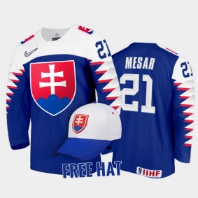 Slovakia Hockey Filip Mesar 2022 IIHF World Junior Championship Royal #21 Jersey Free Hat