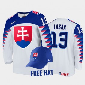 Slovakia Hockey 2022 IIHF World Junior Championship Jan Lasak White Jersey Free Hat