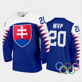Slovakia Hockey Juraj Slafkovsky 2022 Winter Olympics MVP Blue #20 Jersey