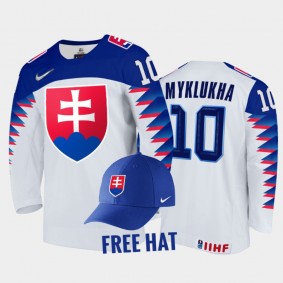 Slovakia Hockey 2022 IIHF World Junior Championship Oleksii Myklukha White Jersey Free Hat