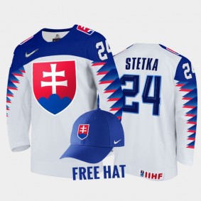 Slovakia Hockey 2022 IIHF World Junior Championship Pavol Stetka White Jersey Free Hat